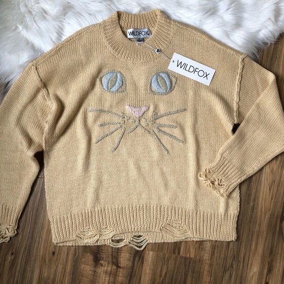 •SOLD• Wildfox Whiskers Distressed Cat Sweater - Picture 3 of 7